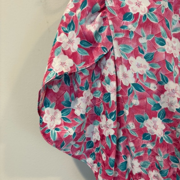 Vintage 80s Maggy Boutique Floral Pleated Skirt Ruched Waist Satin Midi Dress - Picture 10 of 11